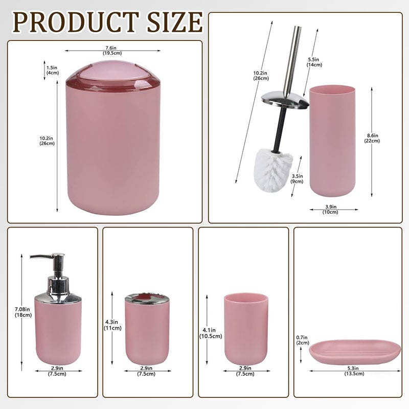 CERBIOR Bathroom Accessories Set 6 Piece Bath Ensemble Includes Soap Dispenser  Toothbrush Holder  Toothbrush Cup  Soap Dish for Decorative Countertop and Housewarming Gift (Blush pink-6pcs) - Image 2